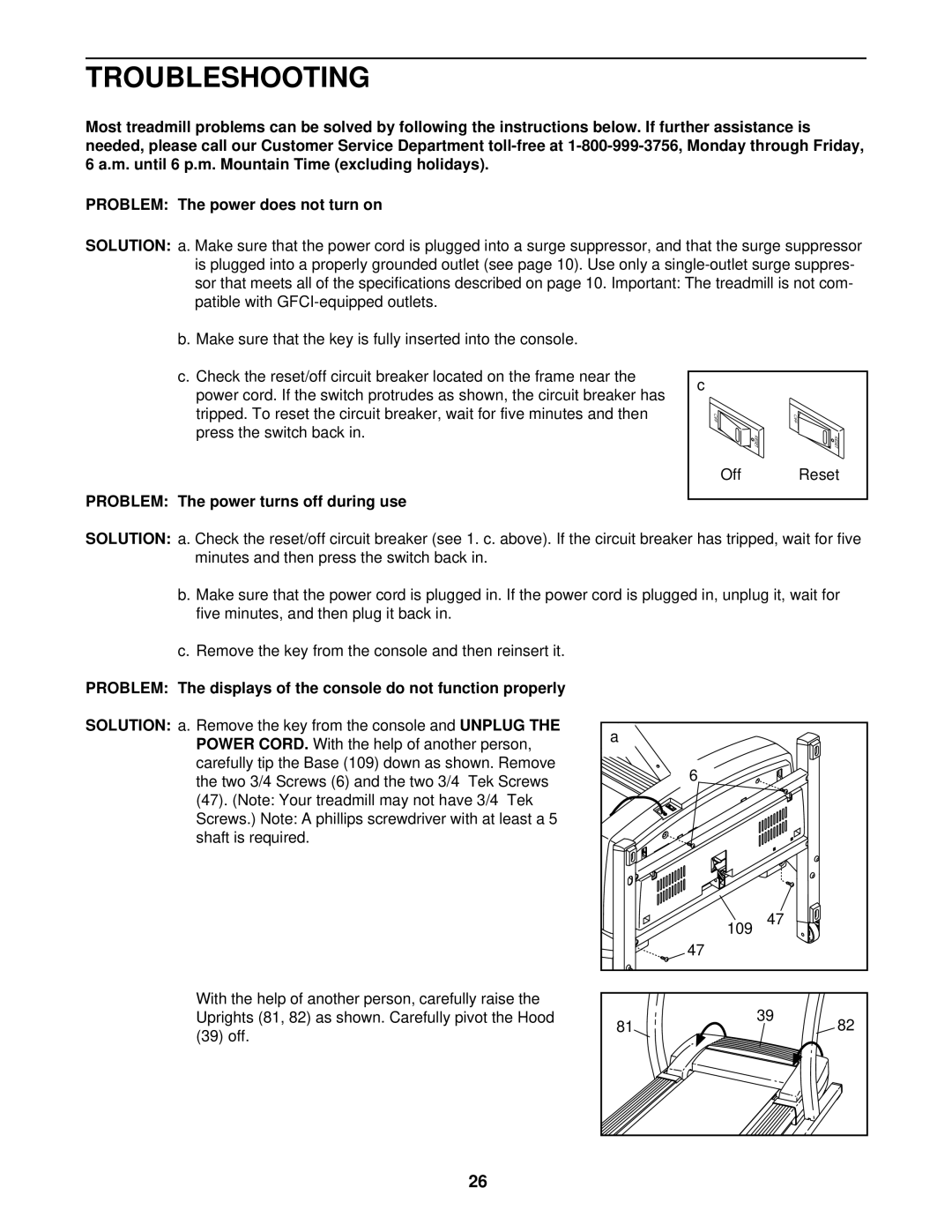 ProForm PFTL51230 user manual Troubleshooting, Problem The power turns off during use 