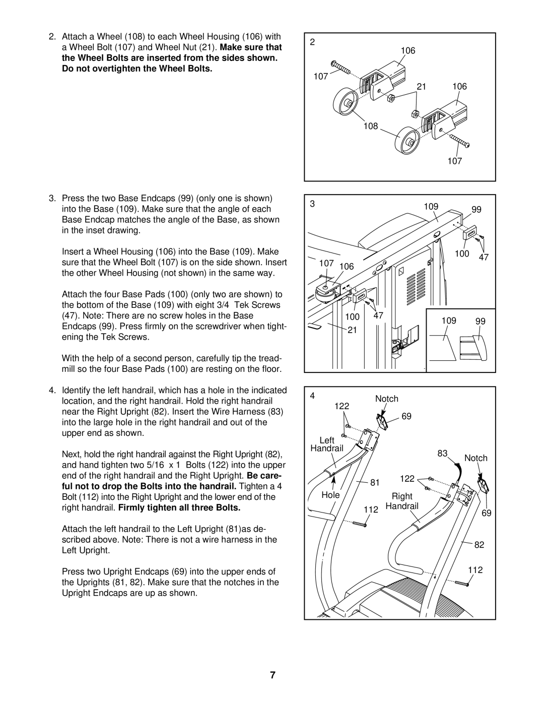 ProForm PFTL51230 user manual Do not overtighten the Wheel Bolts 