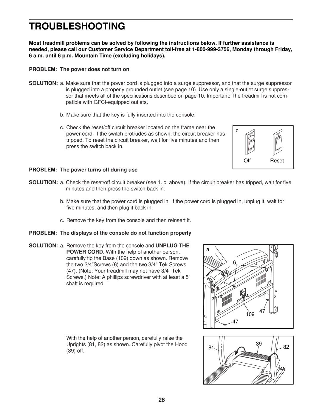 ProForm PFTL51231 user manual Troubleshooting, Problem The power turns off during use 