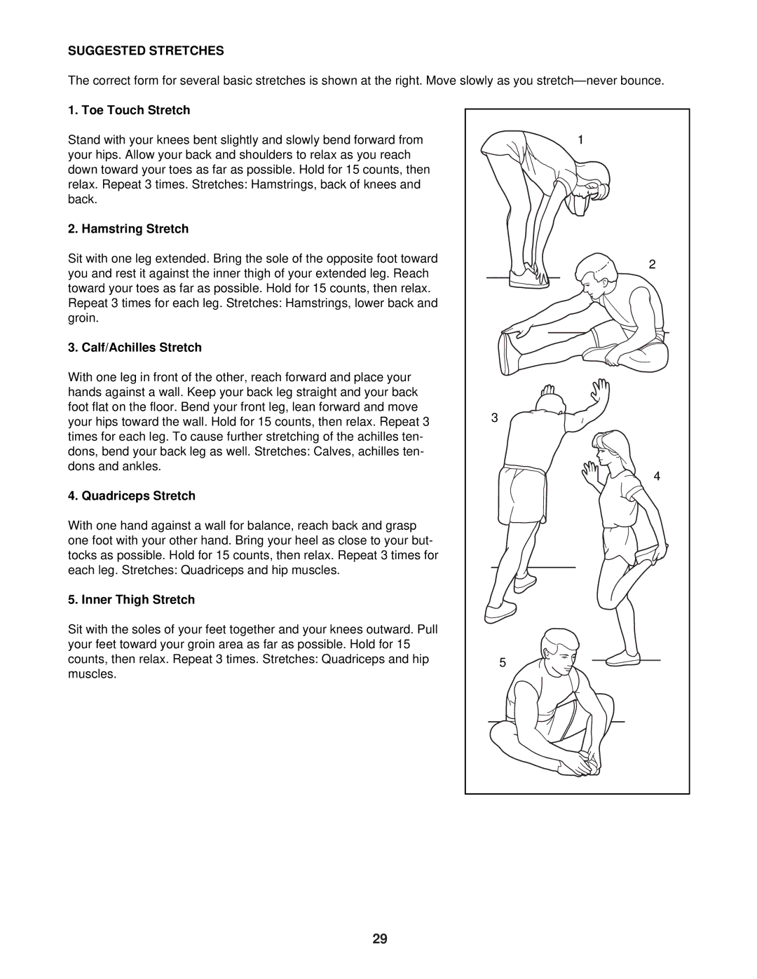 ProForm PFTL51231 user manual Suggested Stretches 