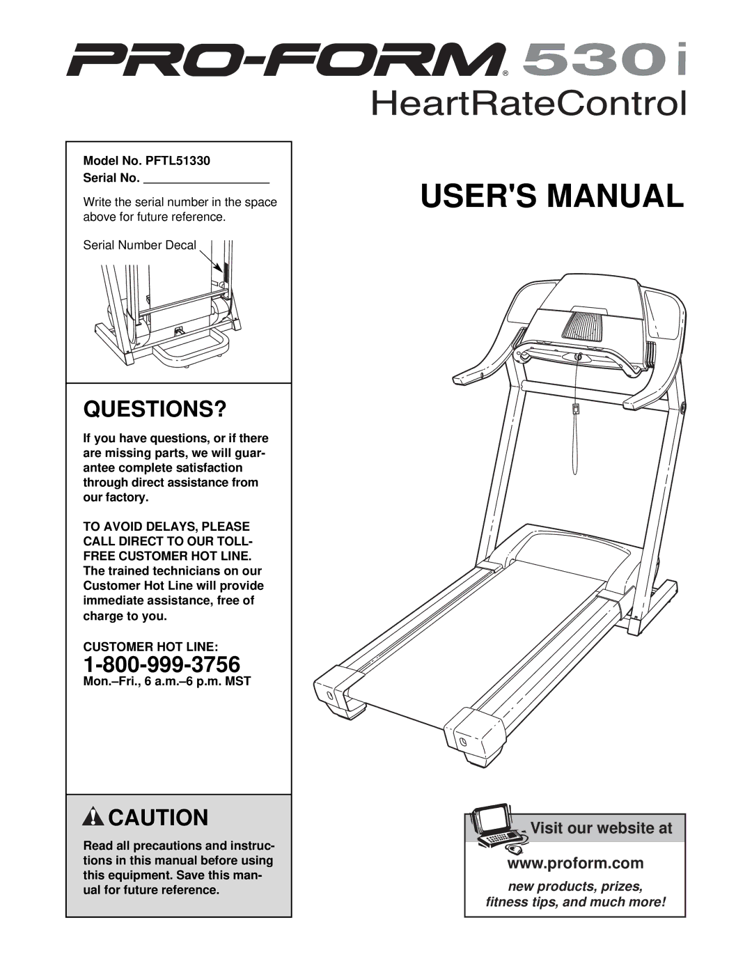 ProForm user manual Questions?, Model No. PFTL51330 Serial No, To Avoid, Customer HOT Line 