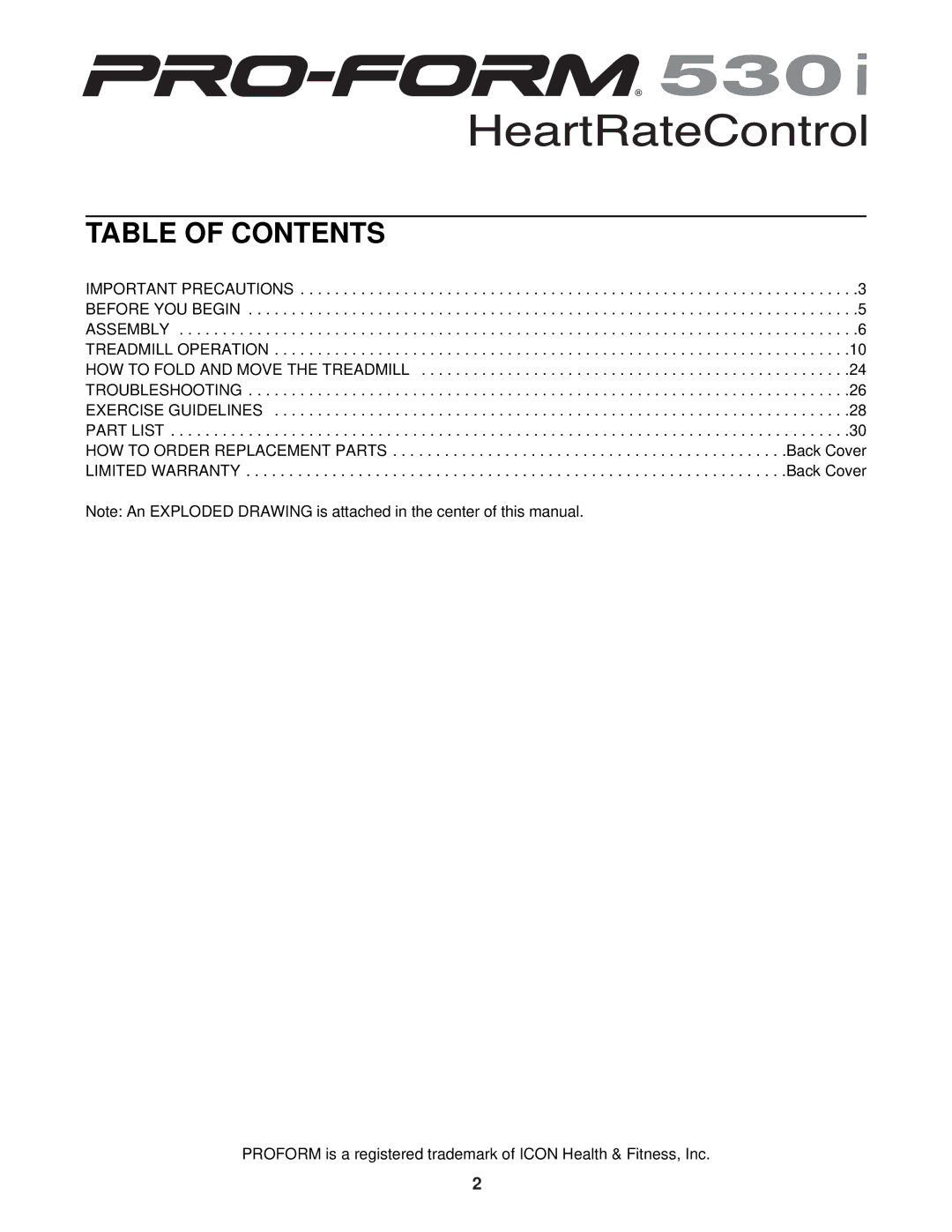 ProForm PFTL51330 user manual Table of Contents 