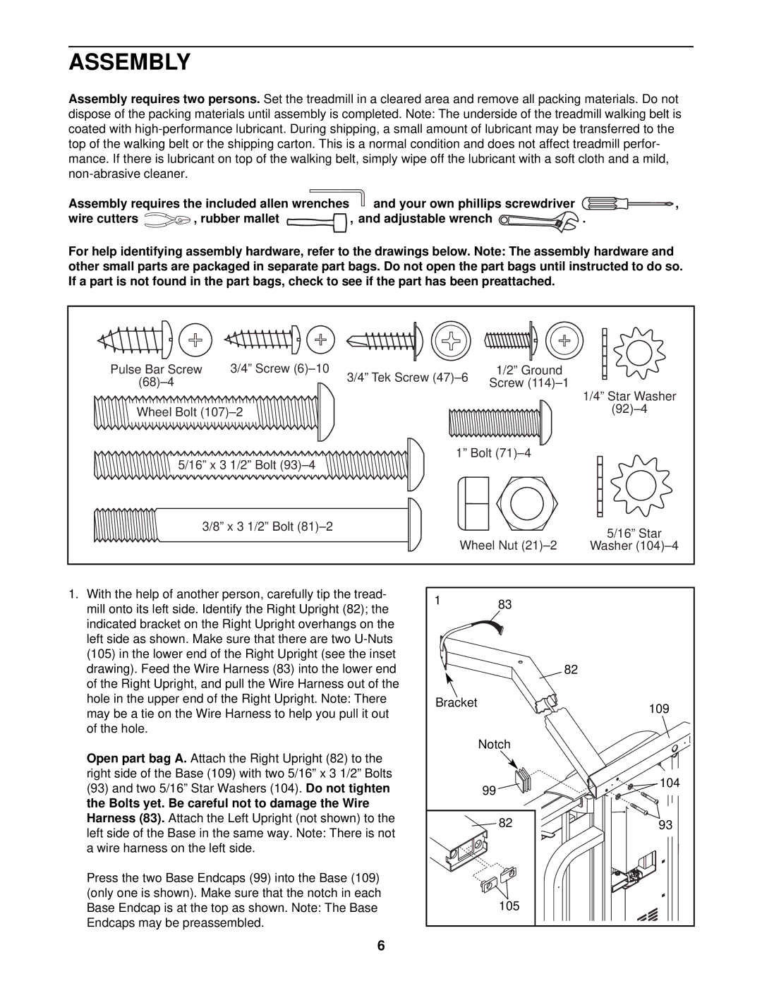 ProForm PFTL51330 user manual Assembly, Wire cutters, Harness 