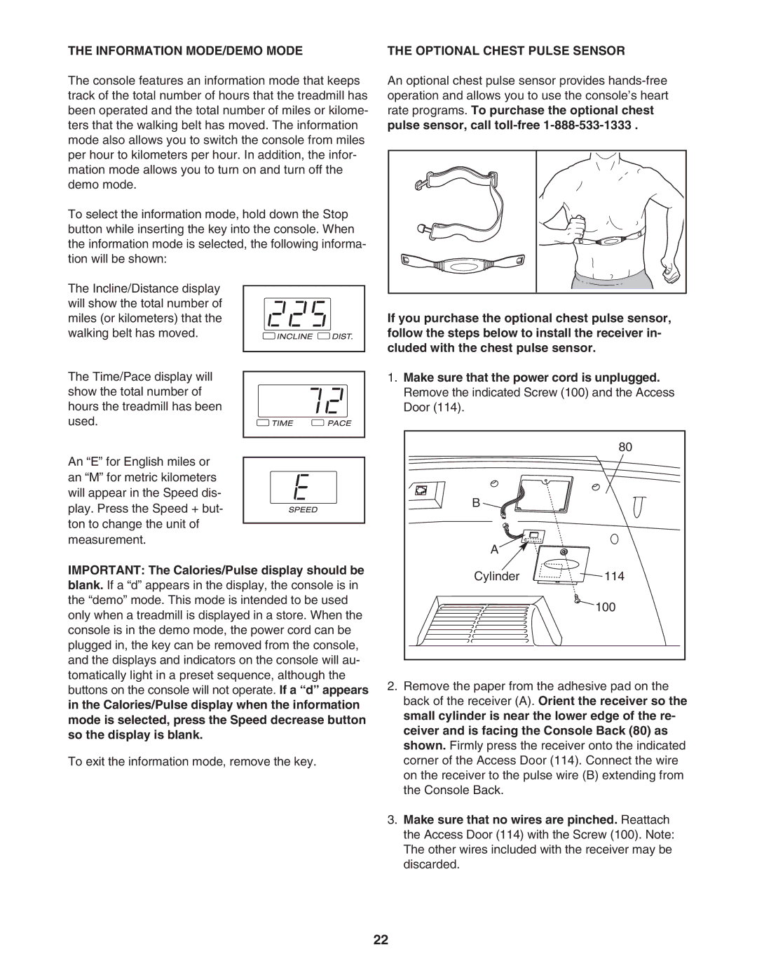 ProForm PFTL517040 user manual Information MODE/DEMO Mode, Optional Chest Pulse Sensor 