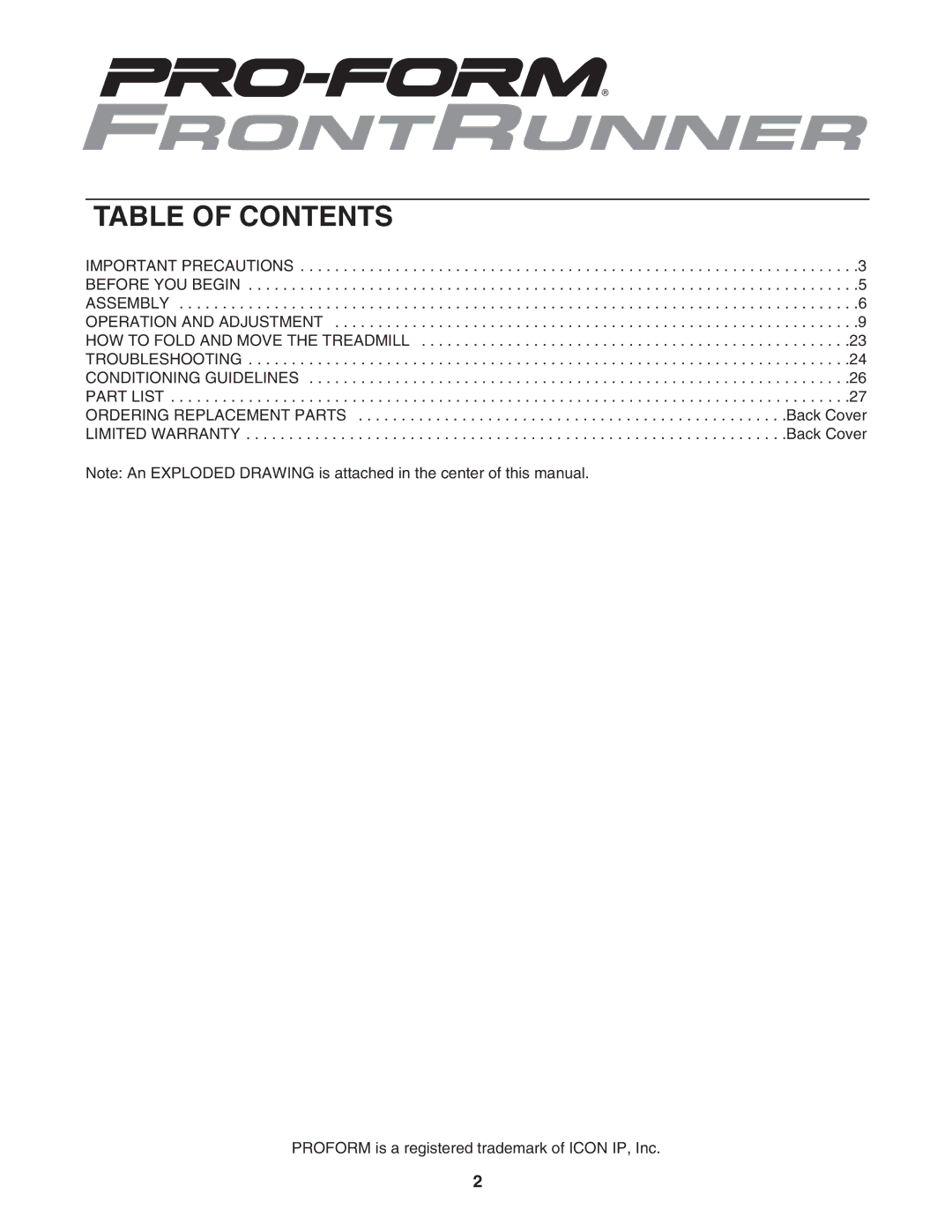 ProForm PFTL517041 user manual Table of Contents 