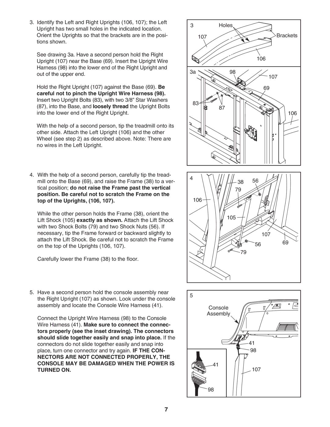 ProForm PFTL517041 user manual Holes 107 Brackets 106 105 Console Assembly 