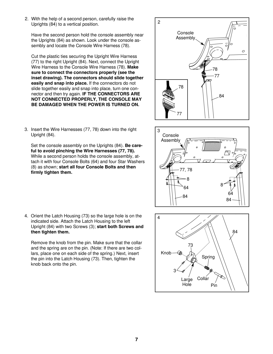 ProForm PFTL52105.0 user manual Console Assembly Knob Spring Large Collar Hole Pin 