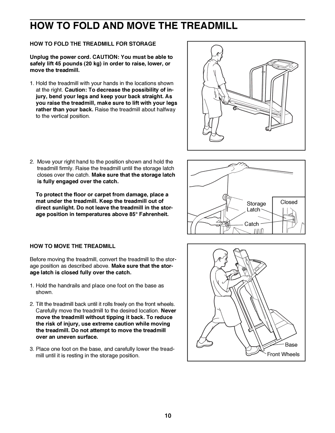 ProForm PFTL52580 HOW to Fold and Move the Treadmill, HOW to Fold the Treadmill for Storage, HOW to Move the Treadmill 