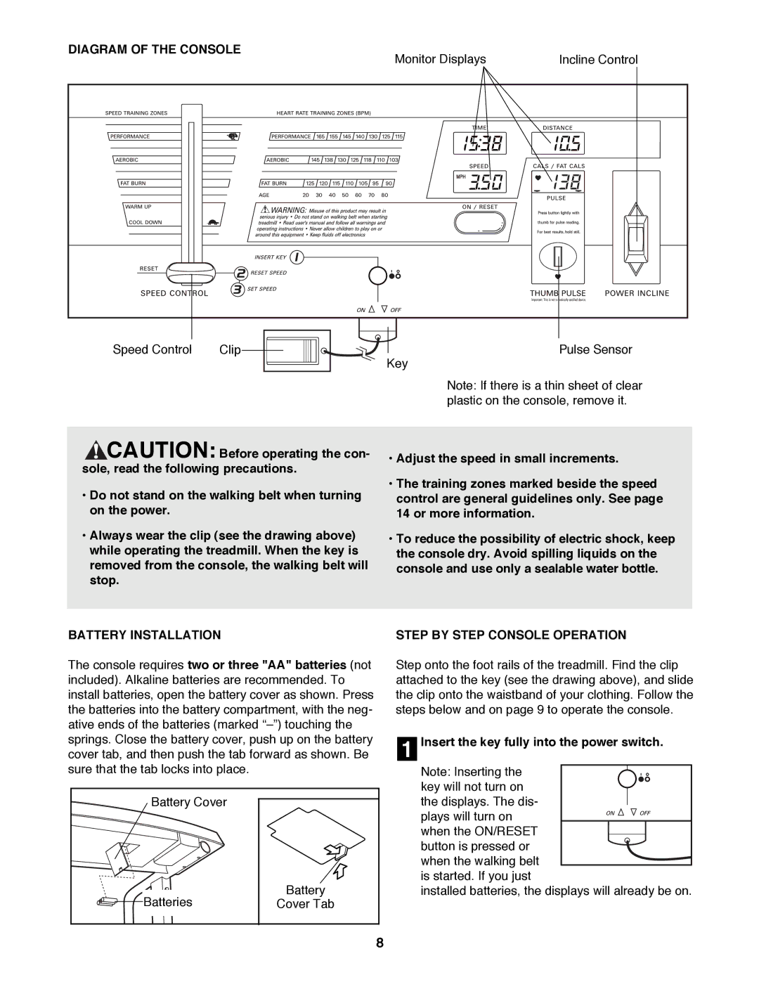 ProForm PFTL52580 user manual Diagram of the Console, Battery Installation, Step by Step Console Operation 