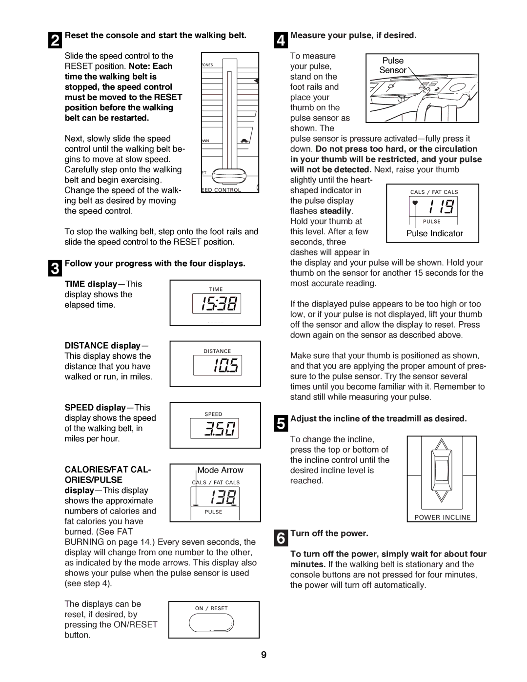 ProForm PFTL52580 user manual Reset the console and start the walking belt, Measure your pulse, if desired 