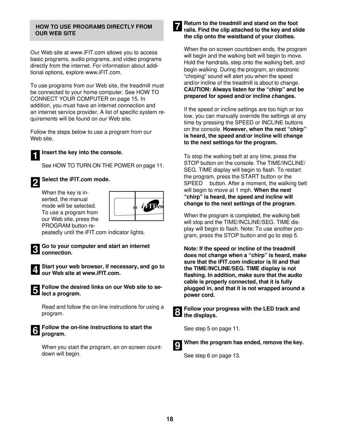 ProForm PFTL55820 HOW to USE Programs Directly from OUR WEB Site, Follow the on-line instructions to start the program 