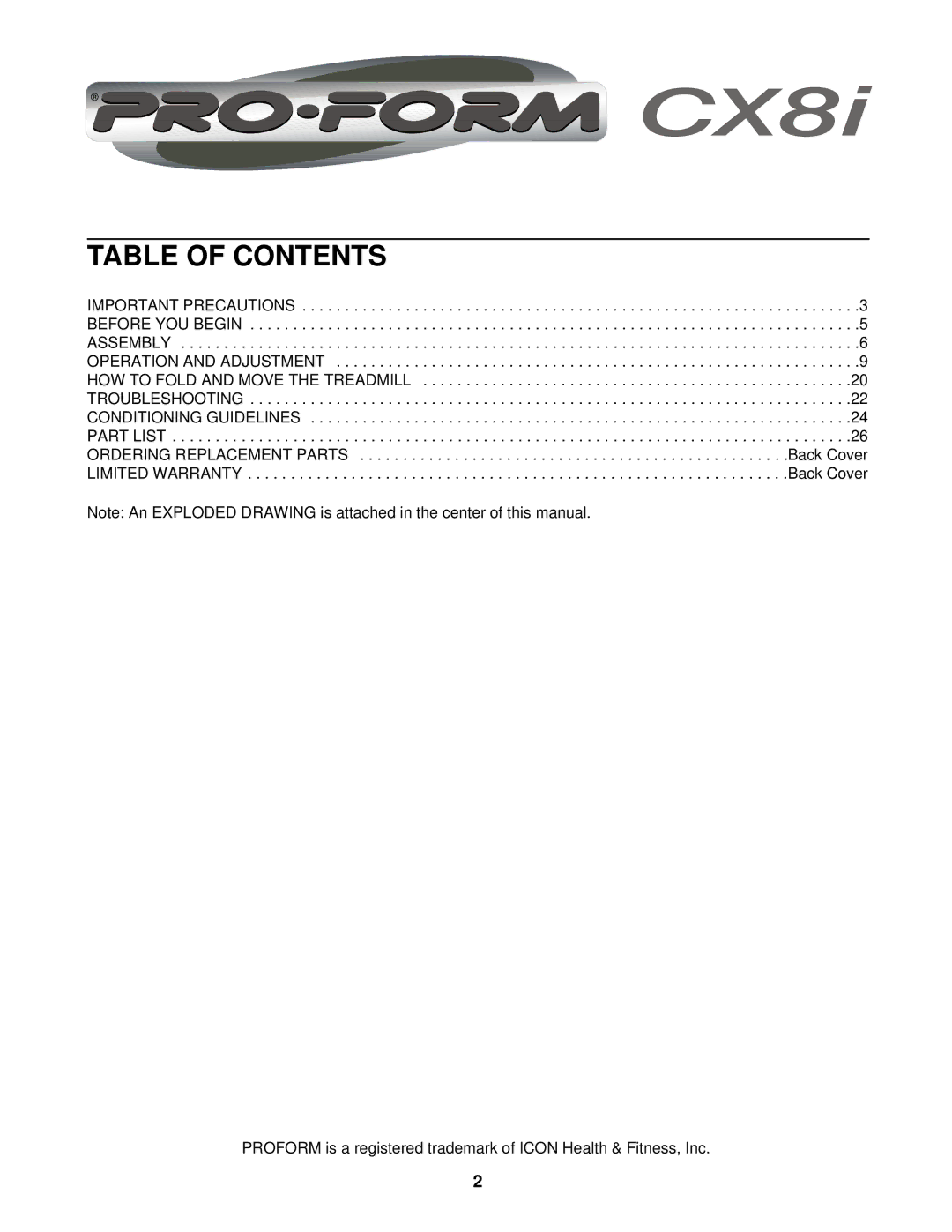 ProForm PFTL55820 user manual Table of Contents 