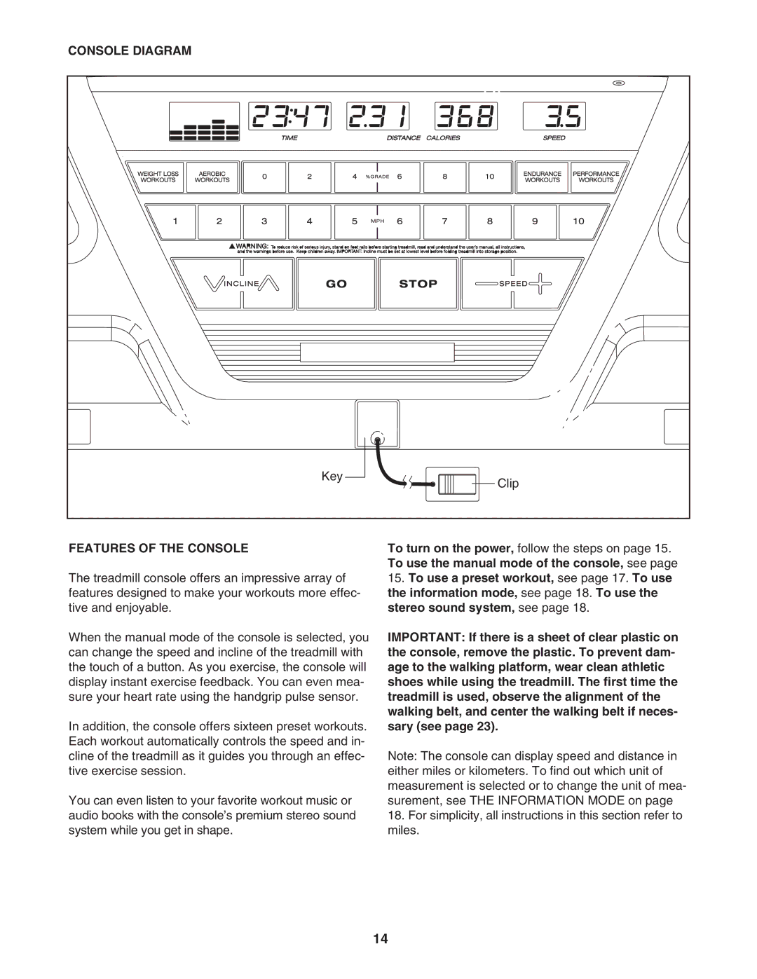 ProForm PFTL56507.0 user manual Console Diagram, Features of the Console 