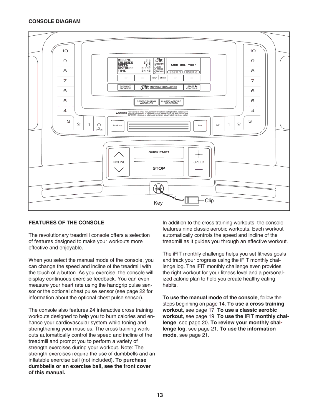 ProForm PFTL57007.0 user manual Console Diagram, Features of the Console 