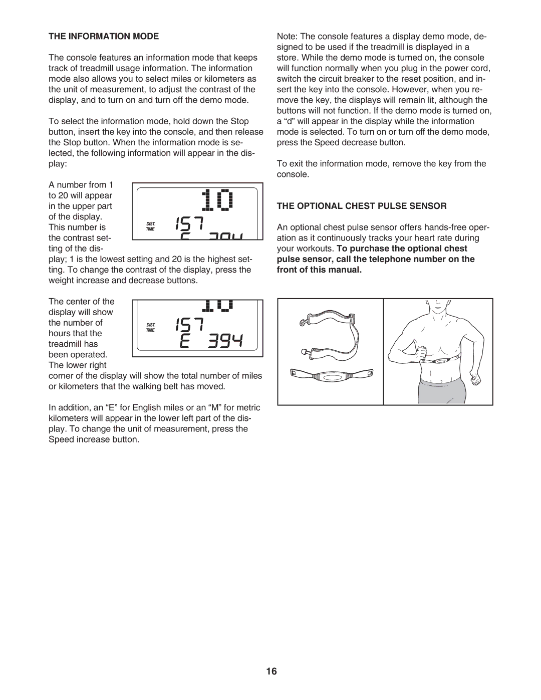 ProForm PFTL57507.0 user manual Information Mode, Optional Chest Pulse Sensor 