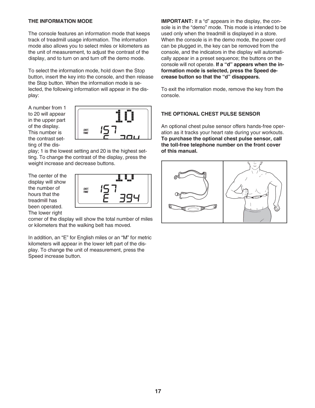 ProForm PFTL57706.0 user manual Information Mode, Optional Chest Pulse Sensor 