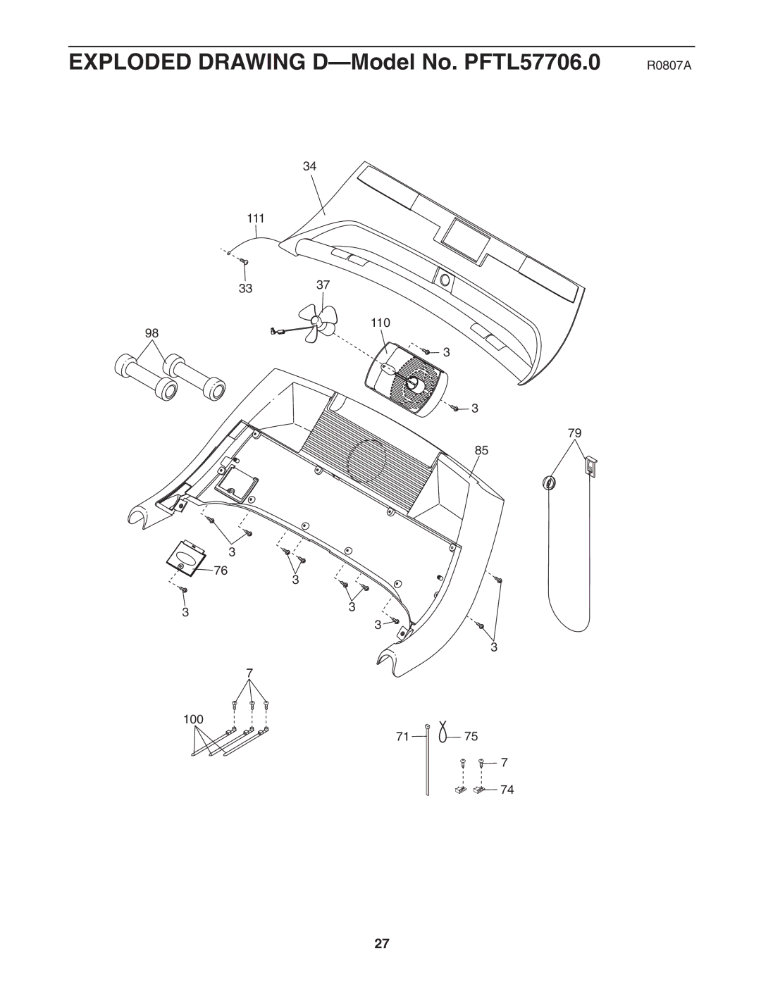 ProForm user manual Exploded Drawing D-Model No. PFTL57706.0 R0807A 