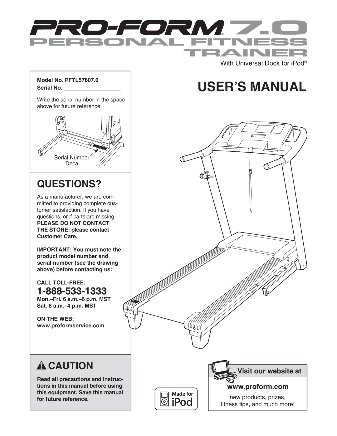 ProForm PFTL57807.0 user manual Questions?, Please do not Contact, Call TOLL-FREE, On the WEB 