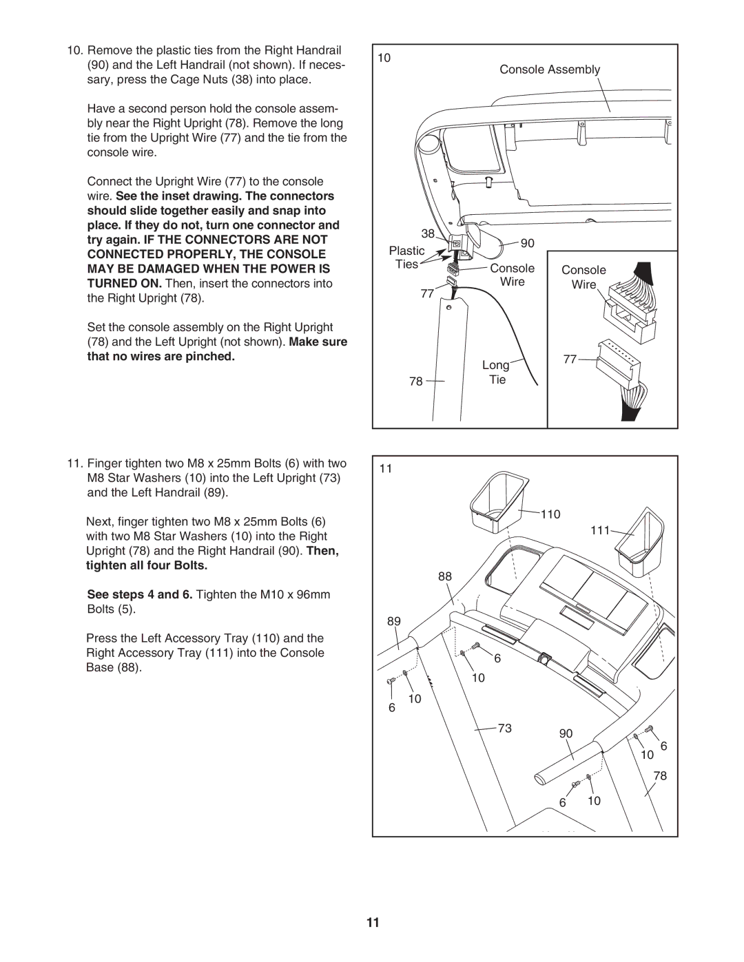 ProForm PFTL57807.0 user manual That no wires are pinched, Tighten all four Bolts 