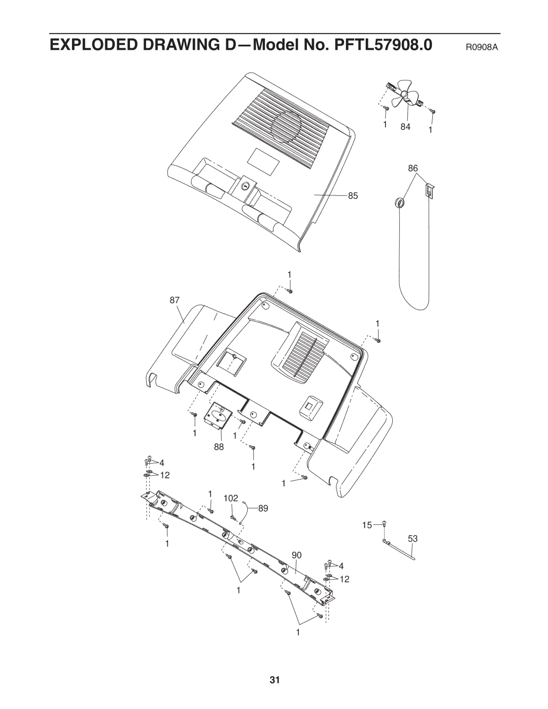 ProForm manual Exploded Drawing D-Model No. PFTL57908.0 R0908A 