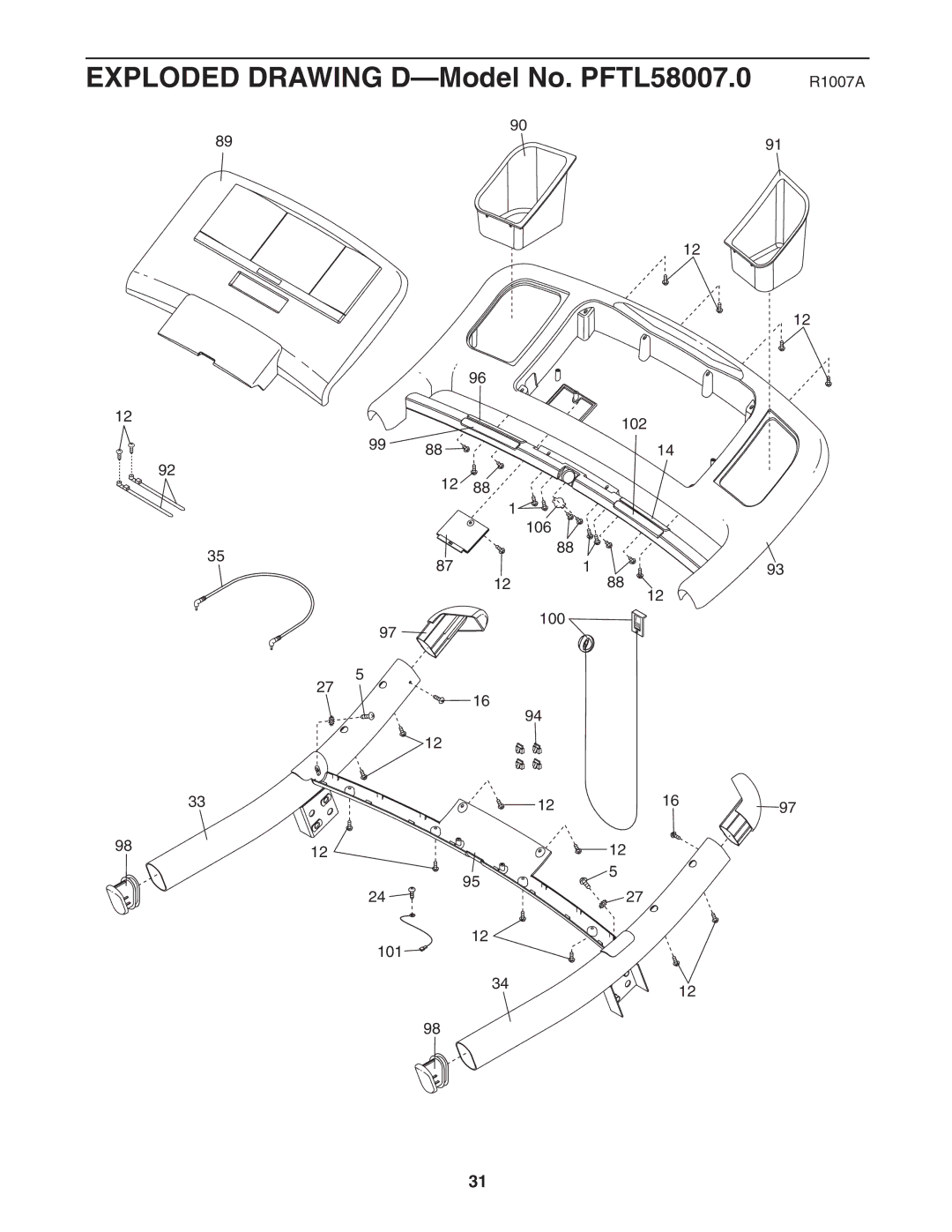 ProForm user manual Exploded Drawing D-Model No. PFTL58007.0 R1007A 