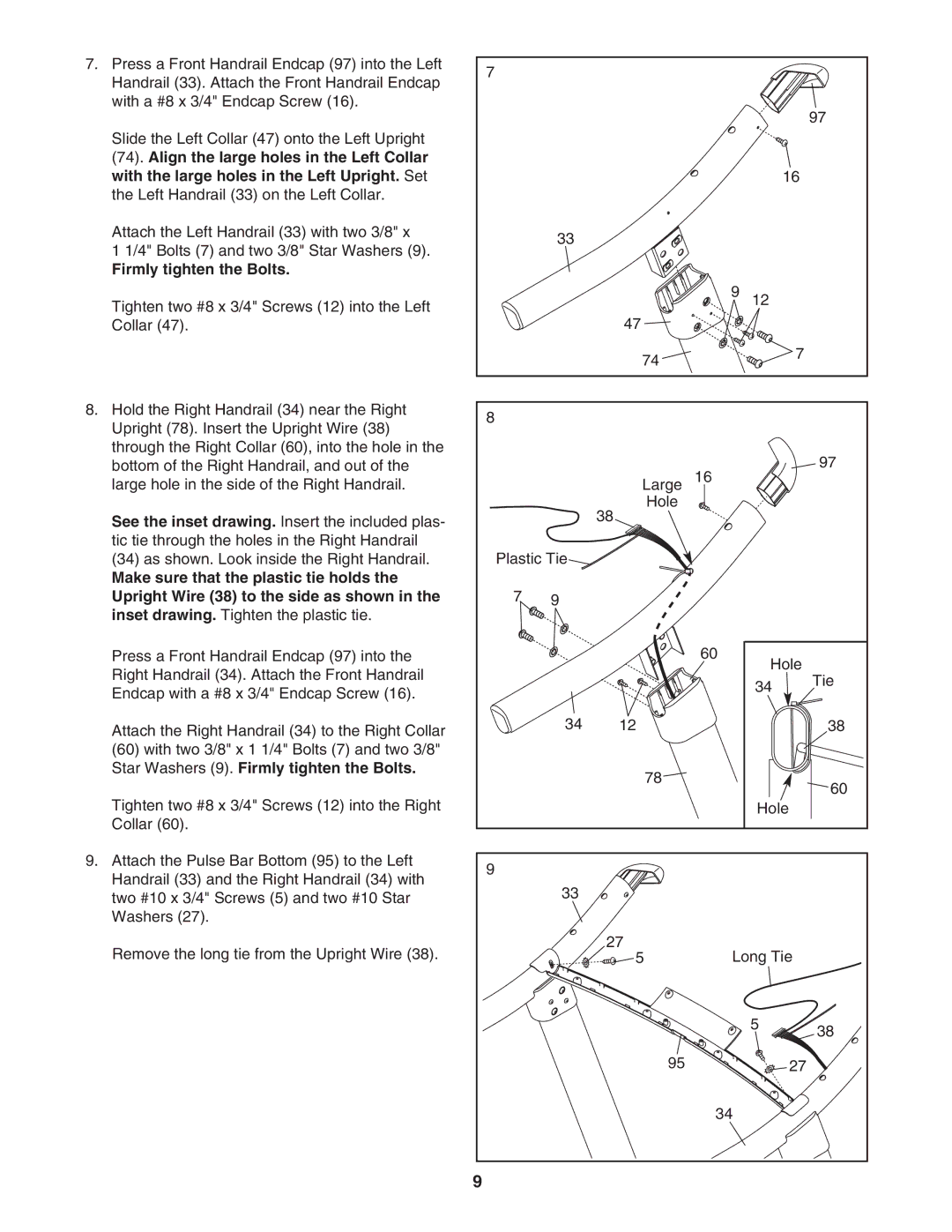 ProForm PFTL58007.0 user manual Star Washers 9. Firmly tighten the Bolts 