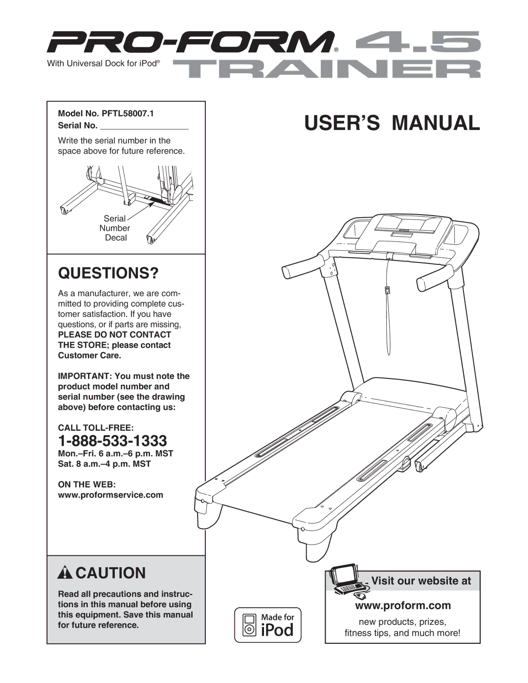 ProForm PFTL58007.1 user manual Questions?, Please do not Contact, Call TOLL-FREE, On the WEB 