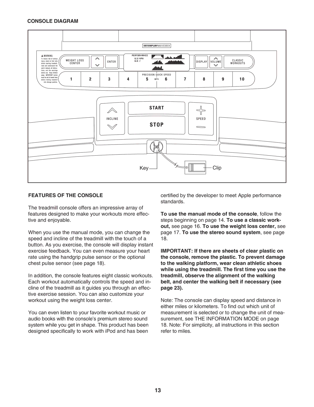 ProForm PFTL58007.1 user manual Console Diagram, Features of the Console 