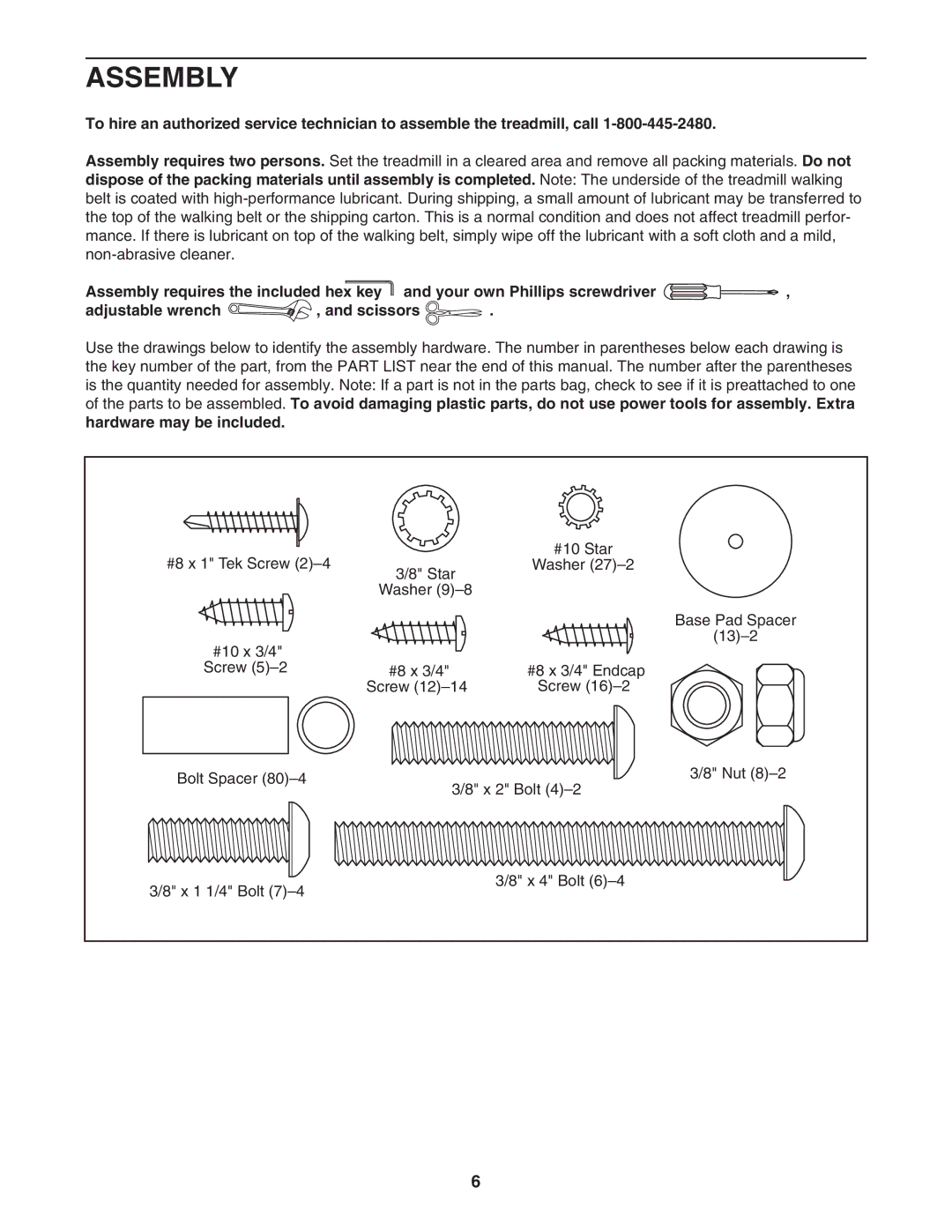 ProForm PFTL58007.1 user manual Assembly, Hardware may be included 