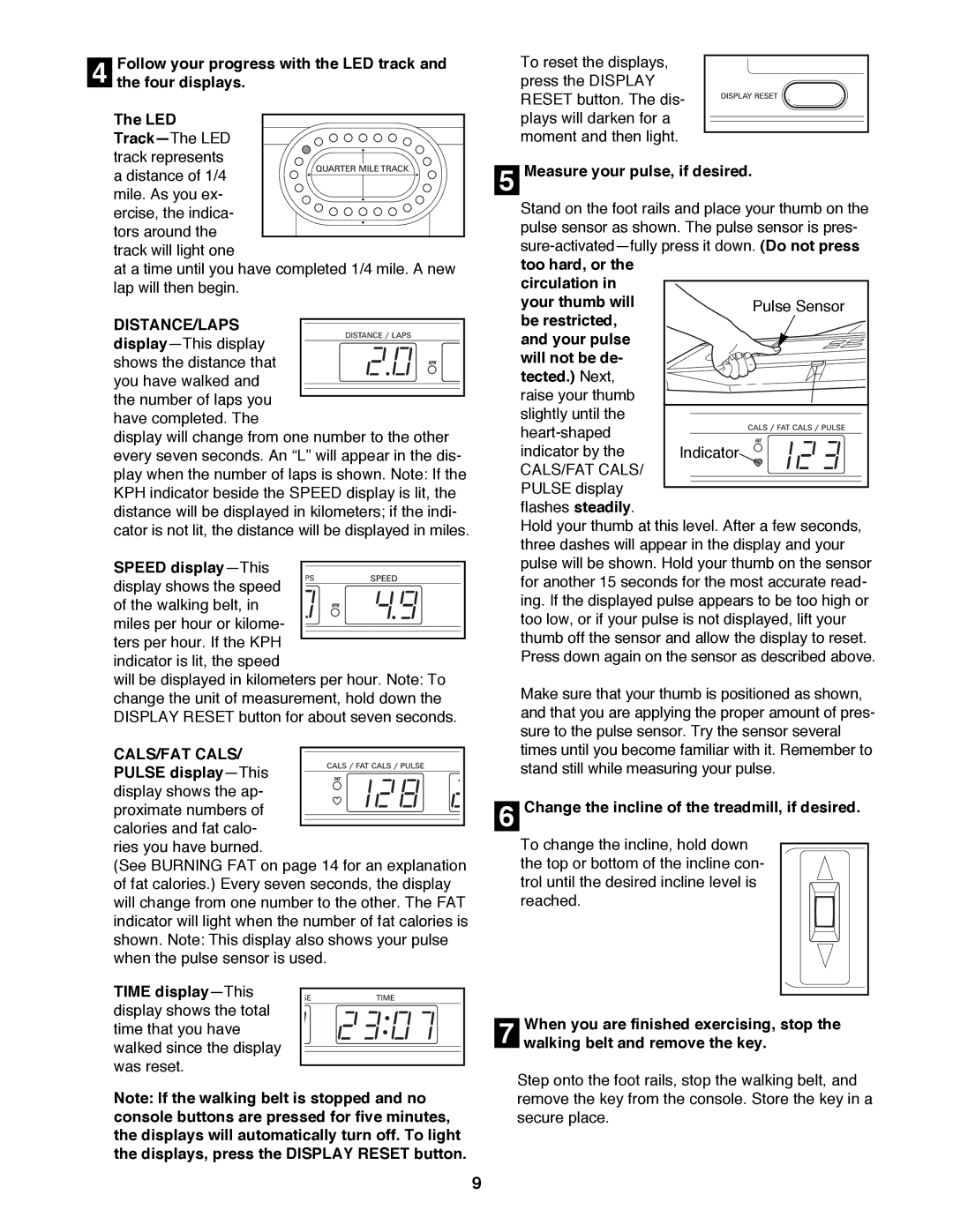 ProForm PFTL58580 user manual Distance/Laps, CALS/FAT Cals 