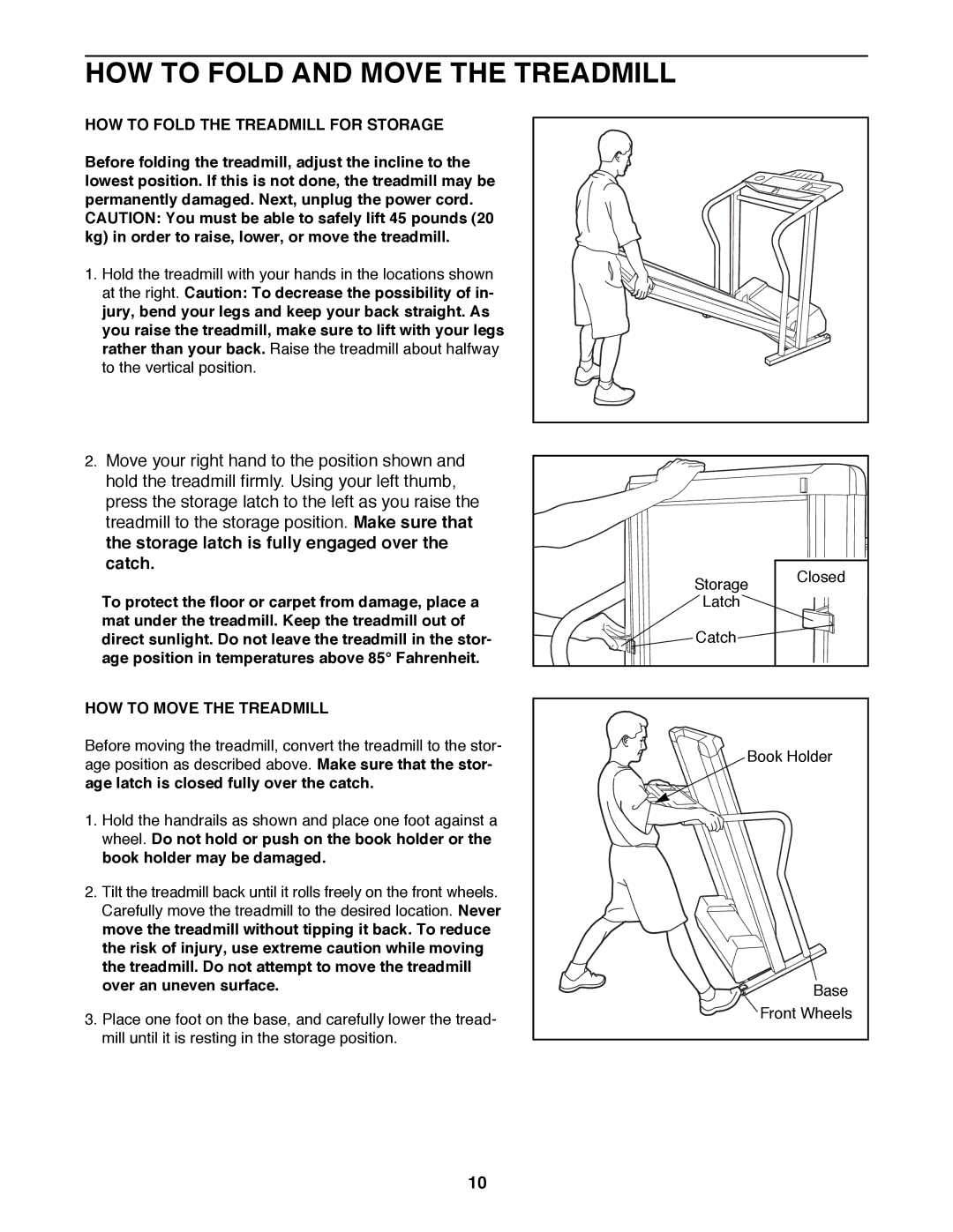 ProForm PFTL58581 HOW to Fold and Move the Treadmill, HOW to Fold the Treadmill for Storage, HOW to Move the Treadmill 