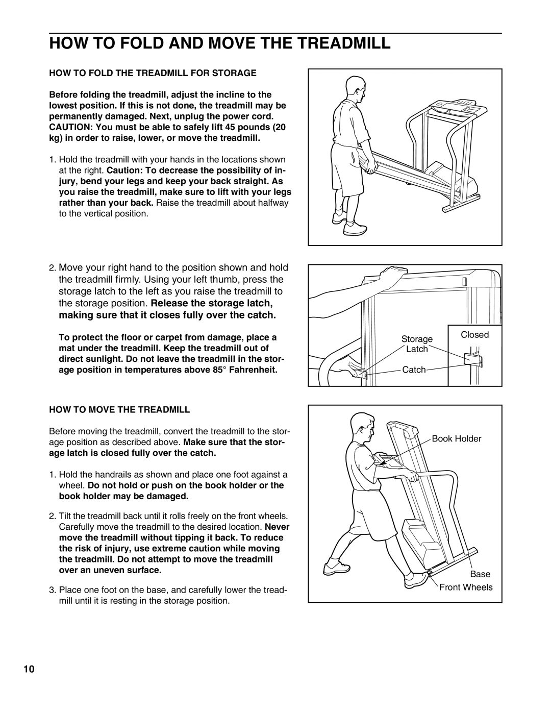 ProForm PFTL58590 HOW to Fold and Move the Treadmill, HOW to Fold the Treadmill for Storage, HOW to Move the Treadmill 