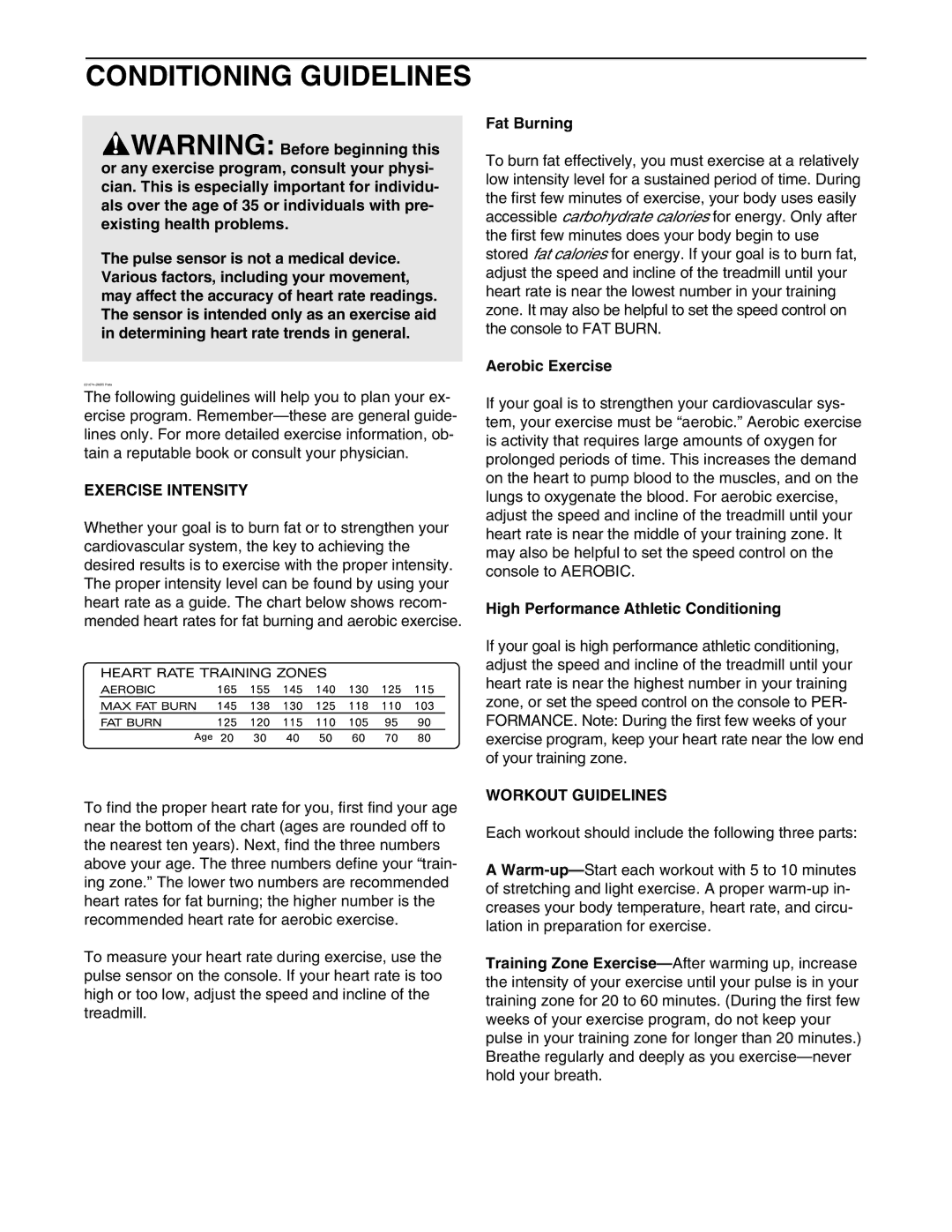 ProForm PFTL58590 user manual Conditioning Guidelines, Exercise Intensity, Workout Guidelines 