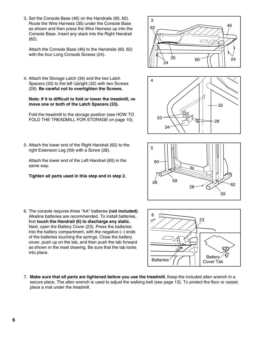 ProForm PFTL58590 user manual Tighten all parts used in this step and in step 