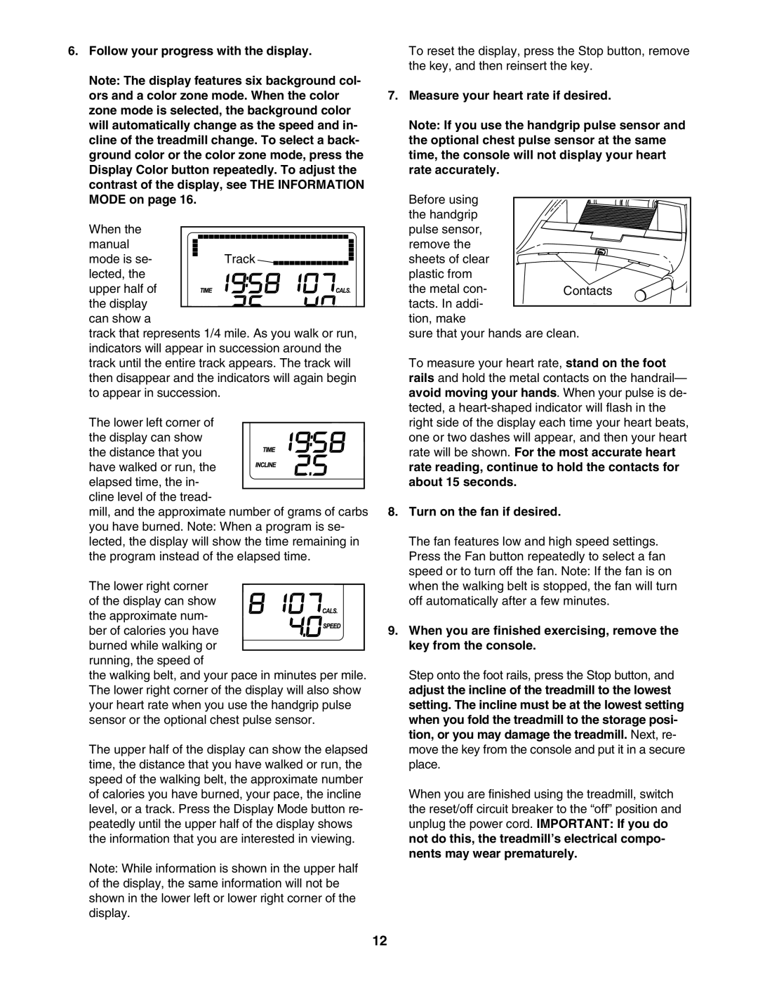 ProForm PFTL59007.0 Follow your progress with the display, Measure your heart rate if desired, Turn on the fan if desired 