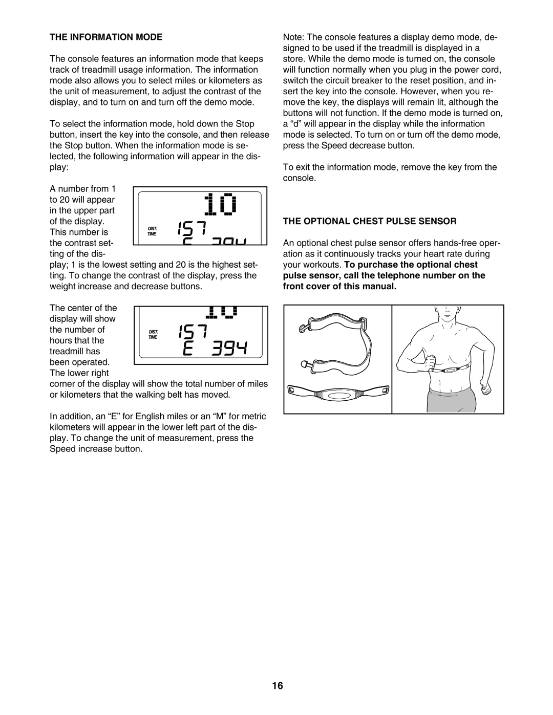 ProForm PFTL59007.0 user manual Information Mode, Optional Chest Pulse Sensor 