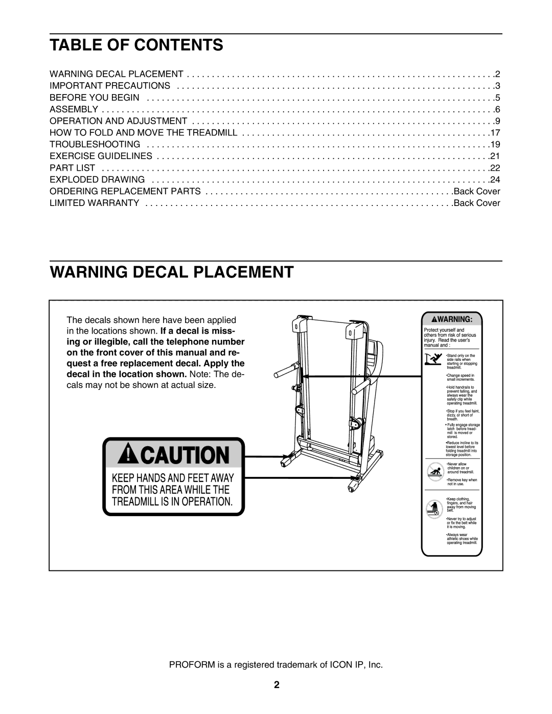 ProForm PFTL59007.0 user manual Table of Contents 