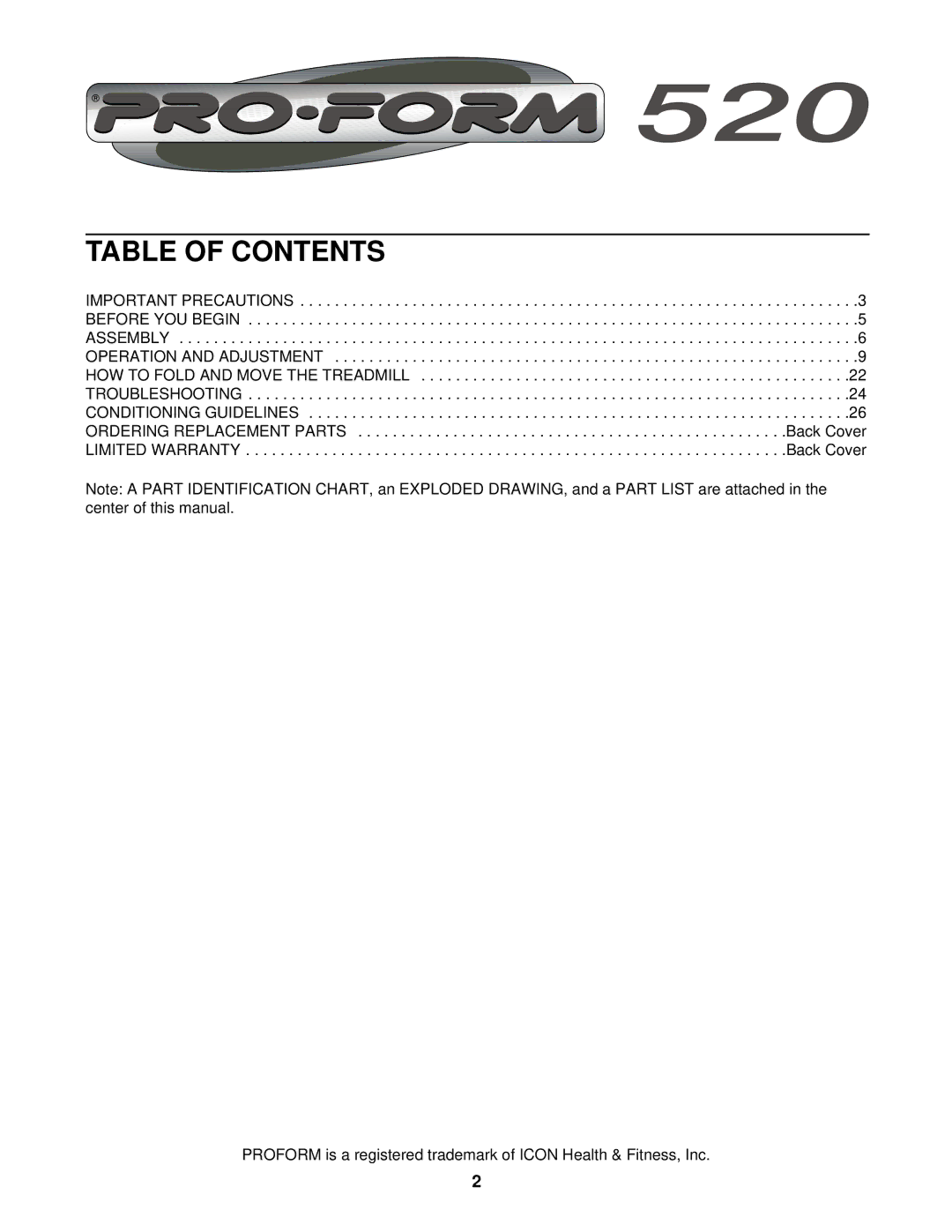 ProForm PFTL59020 user manual Table of Contents 