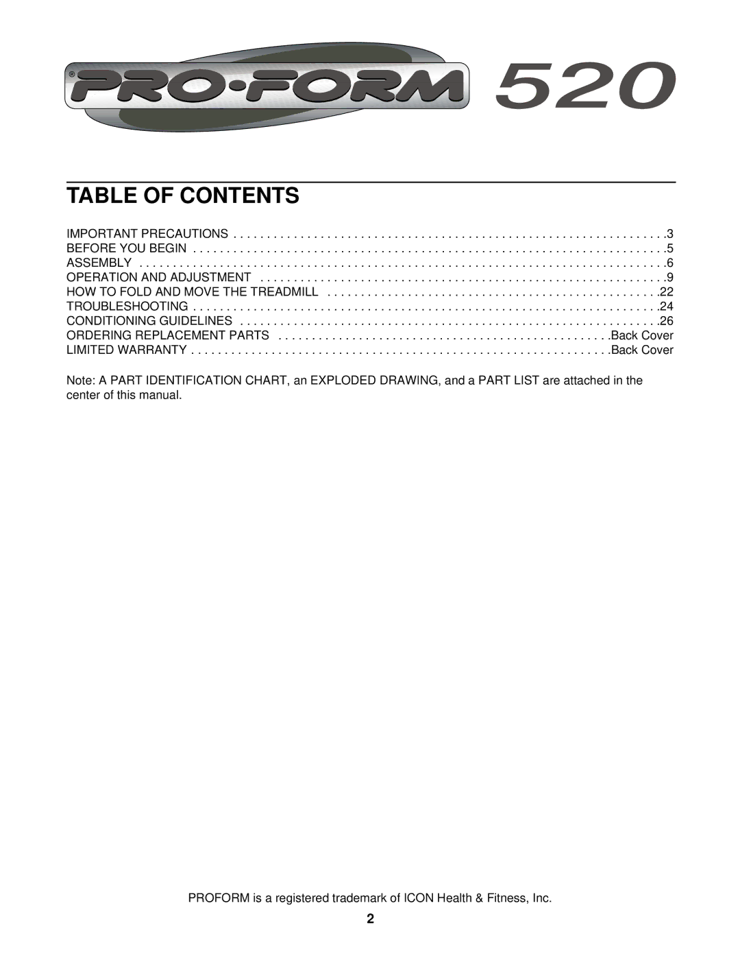 ProForm PFTL59021 user manual Table of Contents 