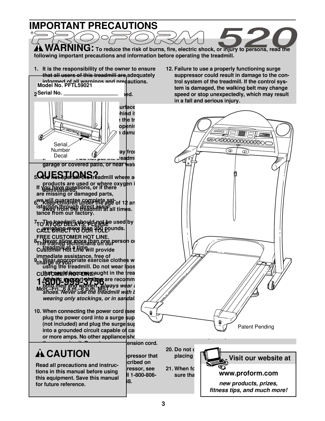 ProForm PFTL59021 user manual Important Precautions 