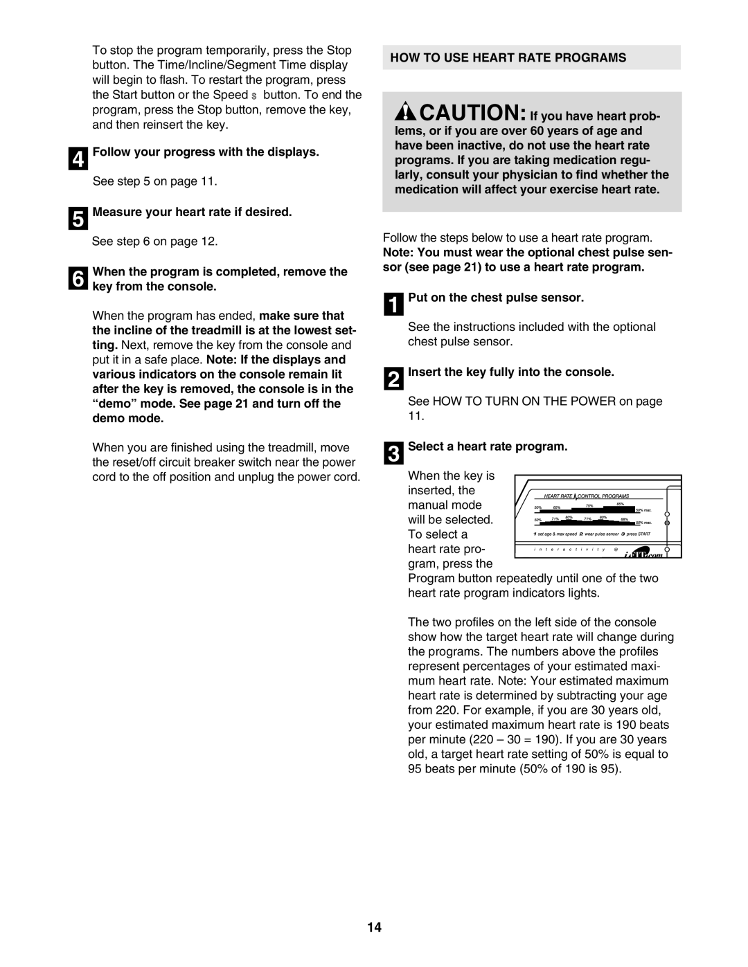 ProForm PFTL59023 user manual HOW to USE Heart Rate Programs 