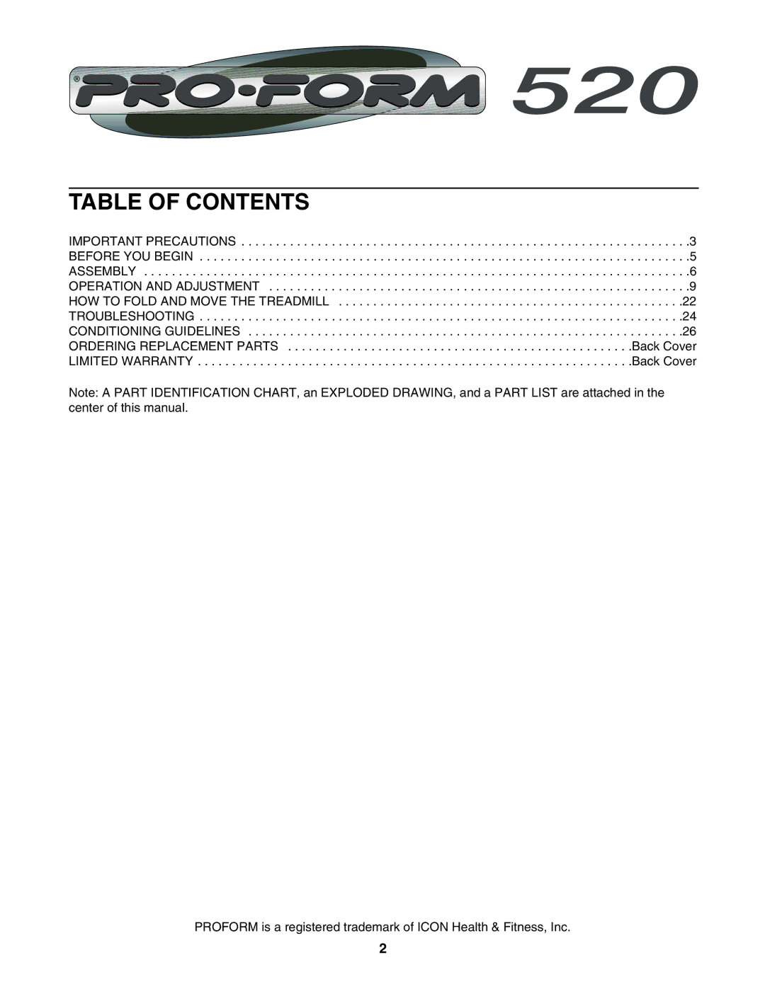 ProForm PFTL59023 user manual Table of Contents 