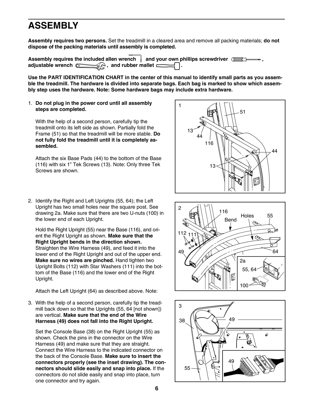 ProForm PFTL59023 user manual Assembly, Harness 49 does not fall into the Right Upright 