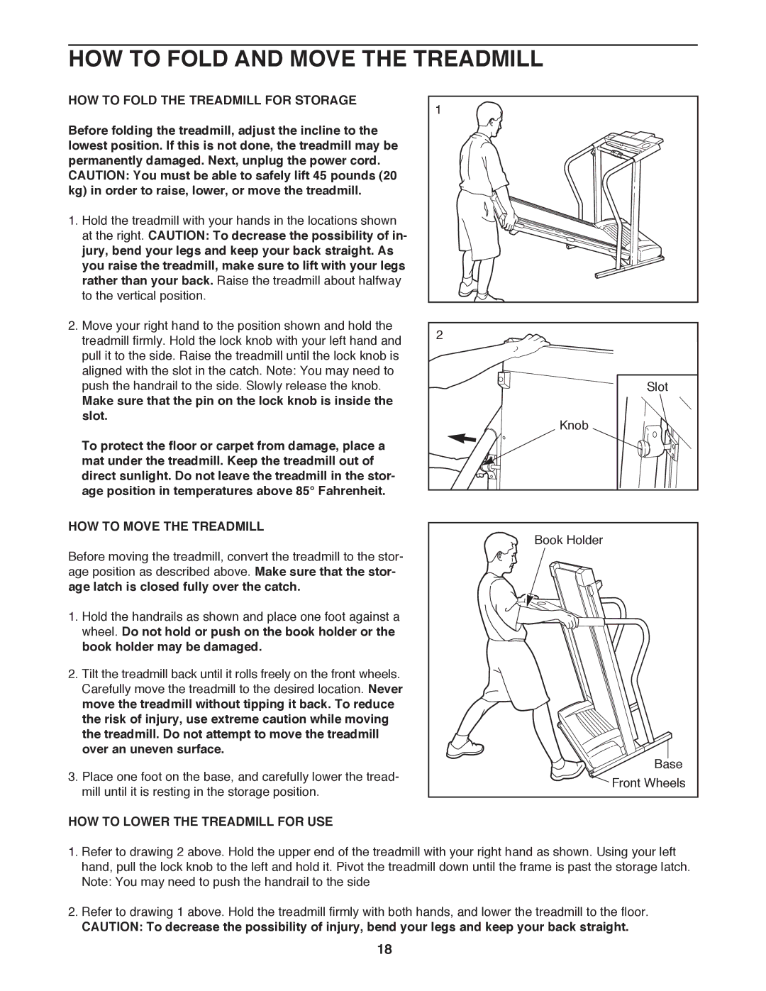 ProForm PFTL59100 HOW to Fold and Move the Treadmill, HOW to Fold the Treadmill for Storage, HOW to Move the Treadmill 