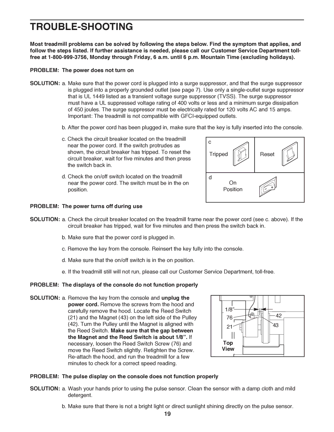 ProForm PFTL59100 user manual Trouble-Shooting, Problem The power turns off during use, Top 