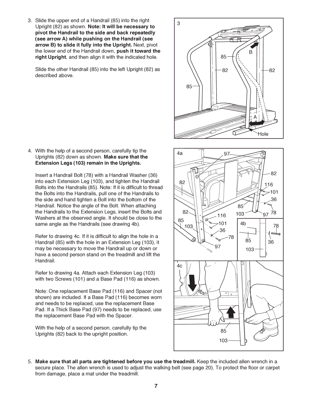 ProForm PFTL59100 user manual Extension Legs 103 remain in the Uprights 