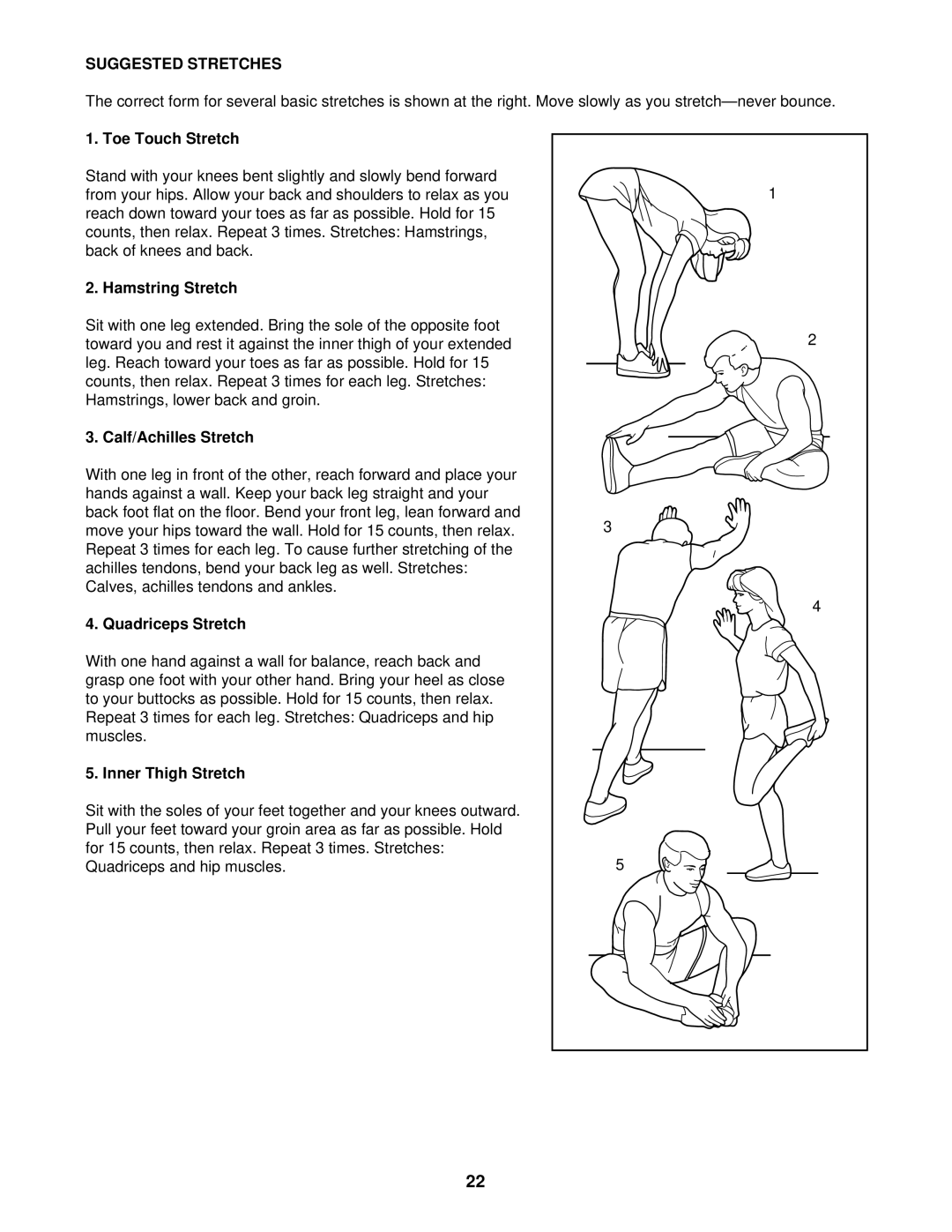 ProForm PFTL59104 user manual Suggested Stretches 