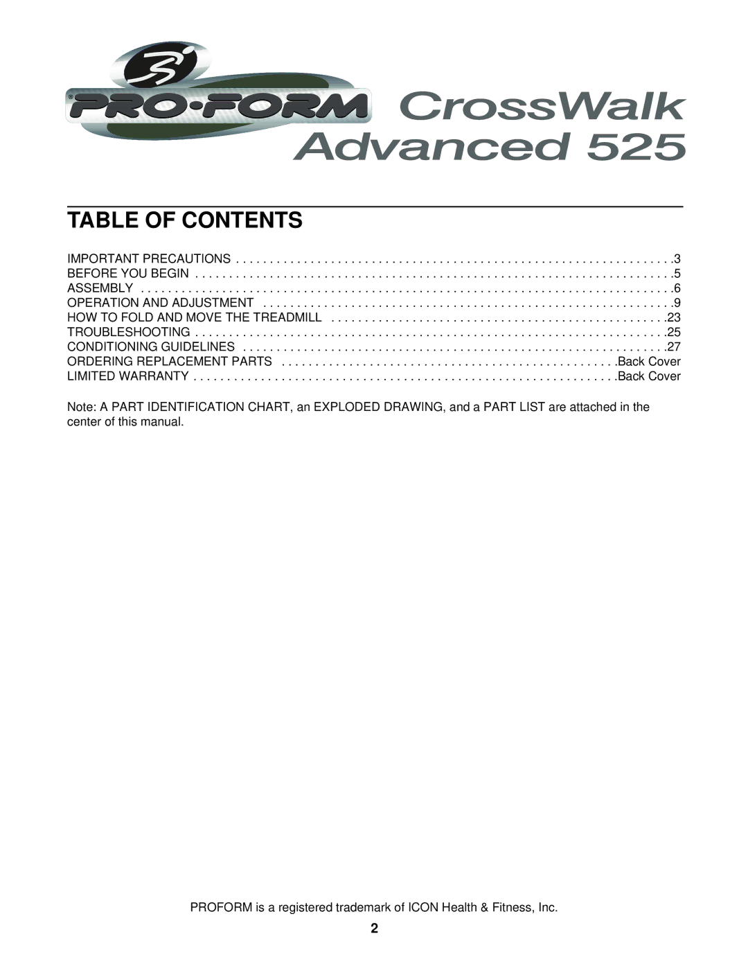 ProForm PFTL59120 user manual Table of Contents 