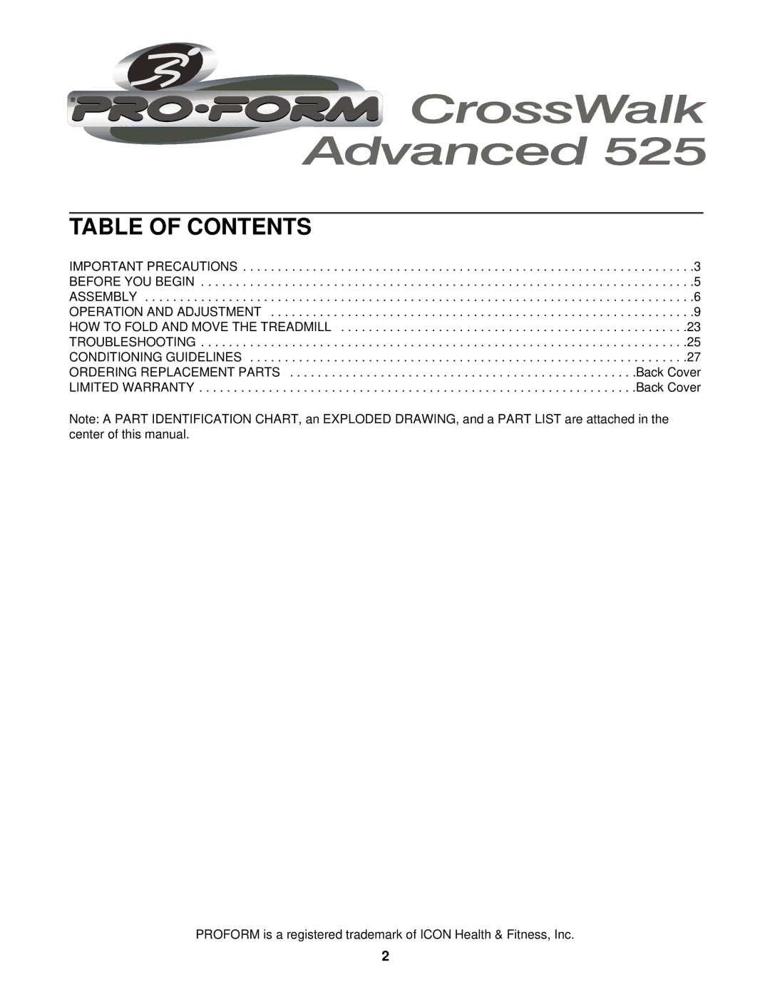 ProForm PFTL59121 user manual Table of Contents 