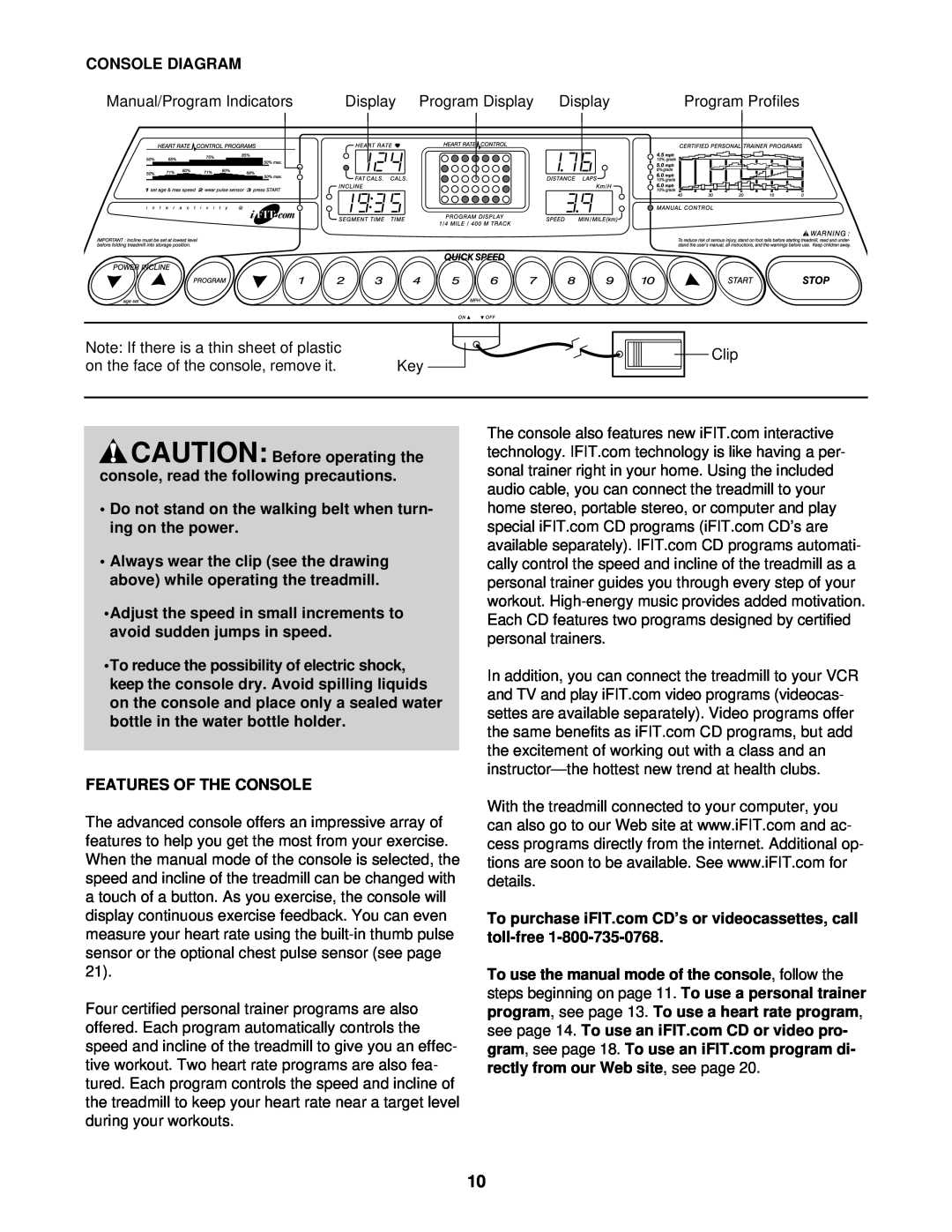 ProForm PFTL59121 user manual Console Diagram, CAUTION Before operating the console, read the following precautions 
